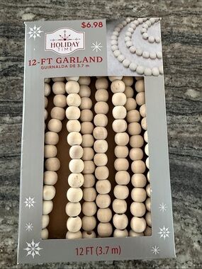 Holiday Time Cream Wood Bead Garland - Natural Farmhouse Accent